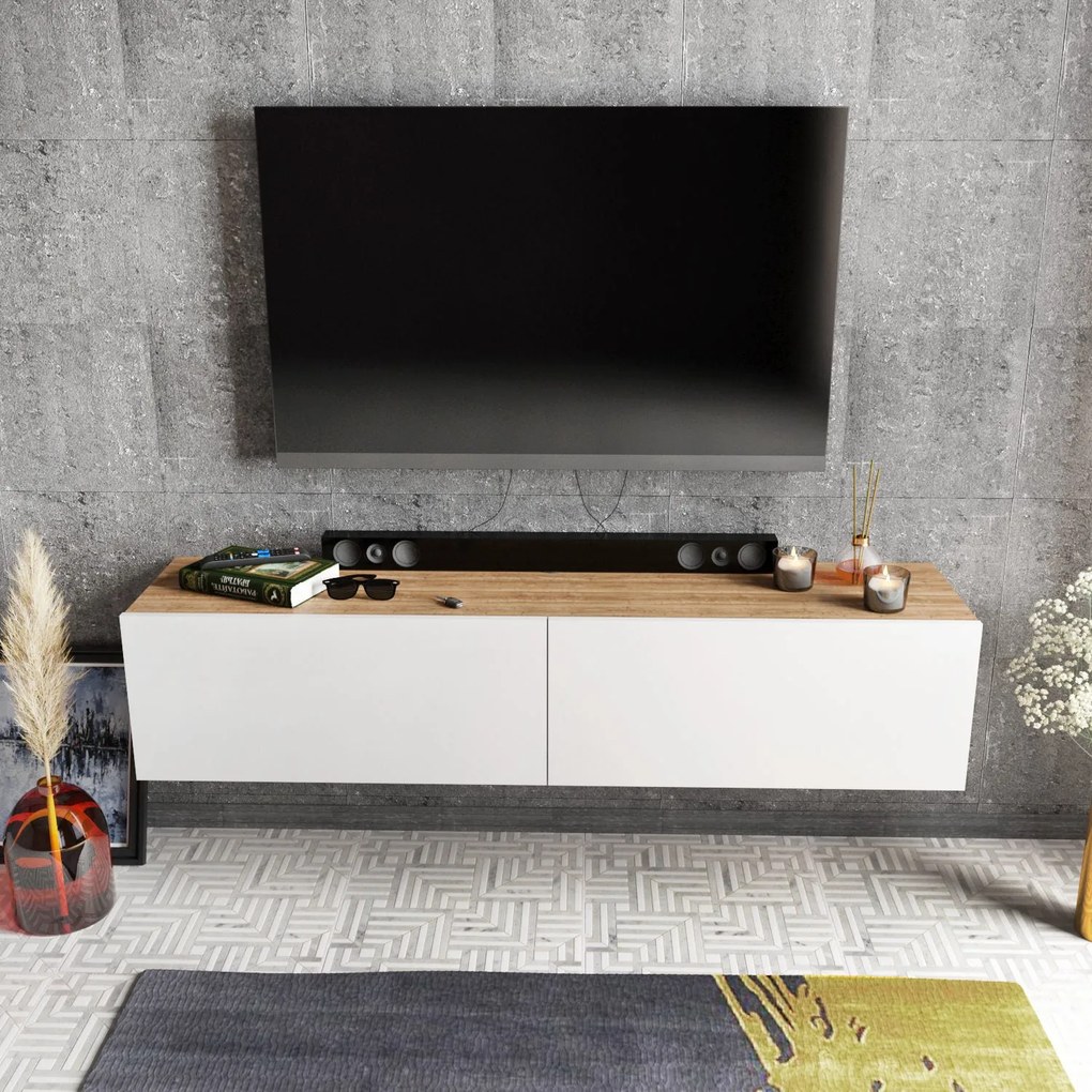 Móvel TV Poling – Branco Nogueira – 159,7 x 36,8 x 34,1 cm