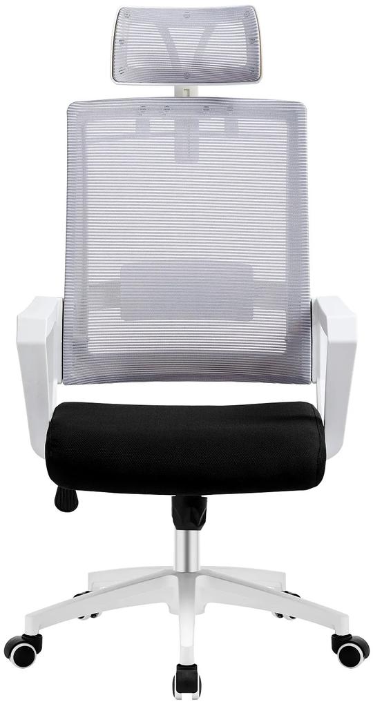 Cadeira de escritório ASTON, branco, rede cinza, tecido preto