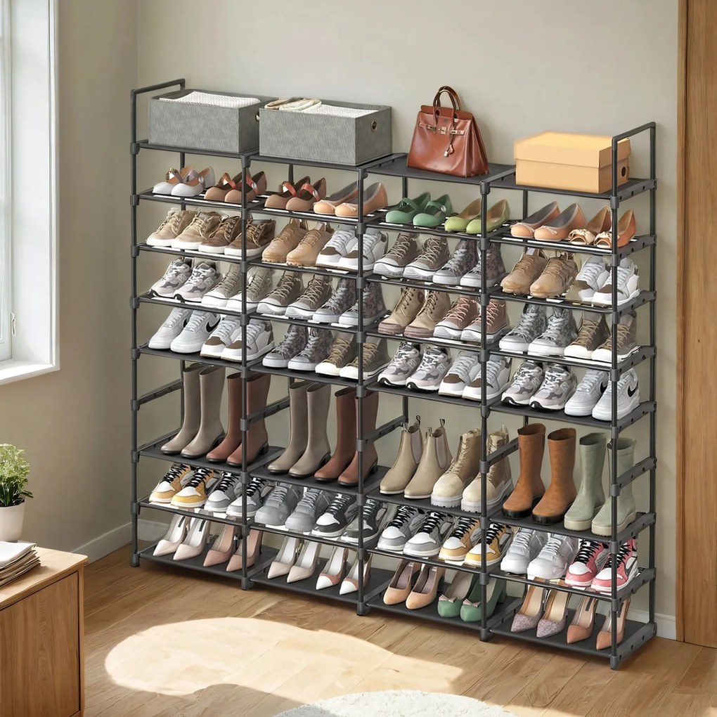 Sapateira com 8 níveis para sapatos 29,5 x 171,1 x 157,6 cm preto