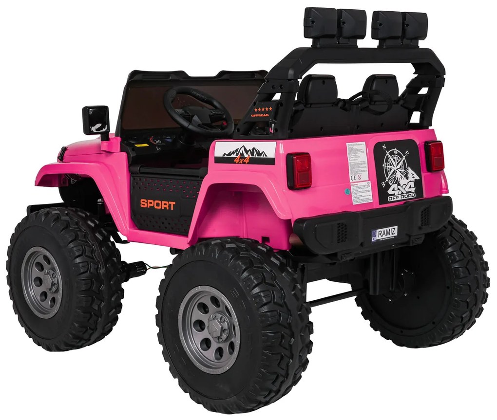 Carro elétrico para Crianças 2 Lugares Extreme Sport 4x4 24V Pneus Espuma EVA, assento couro ecológico Rosa
