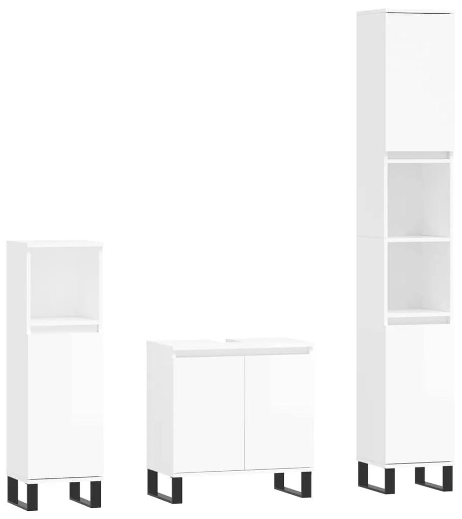 3 pcs conj. móveis casa de banho deriv.madeira branco brilhante