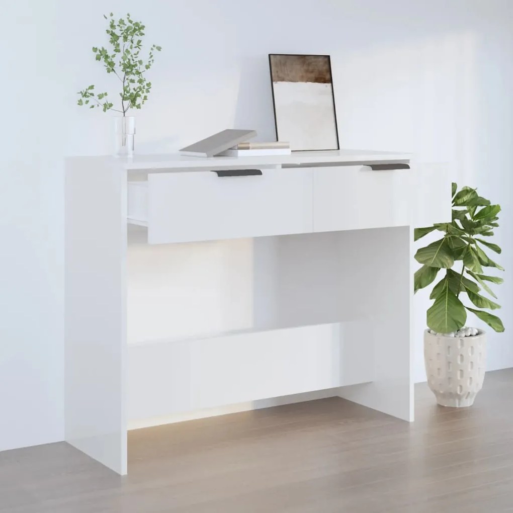 vidaXL Mesa consola 90x36x75 cm madeira processada branco brilhante