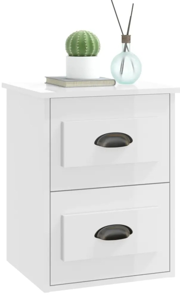 Mesa de cabeceira de parede 41,5x36x53 cm branco brilhante