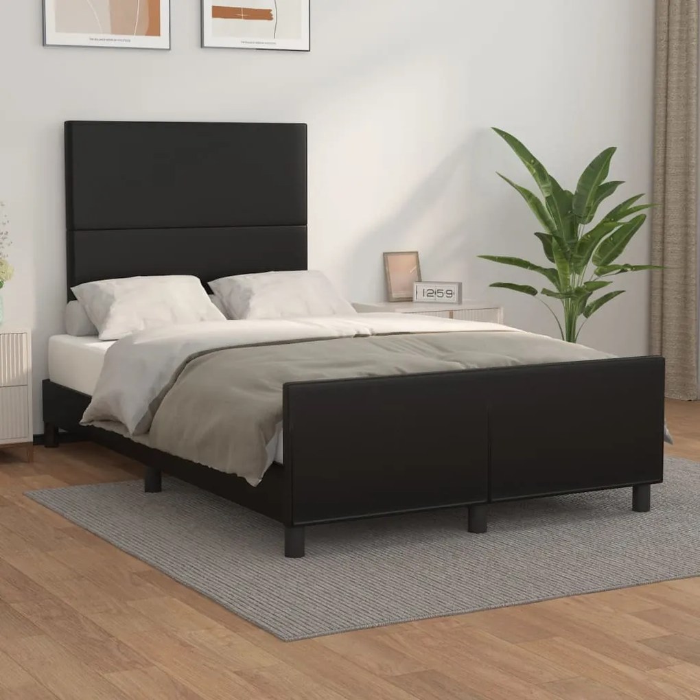 3125439 vidaXL Estrutura de cama c/ cabeceira 120x200cm couro artificial preto