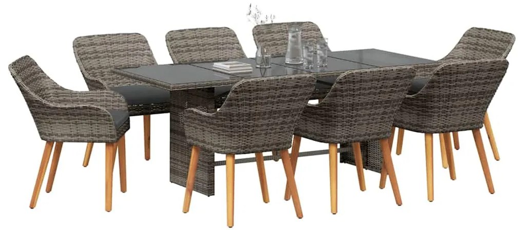 Conjunto de jantar de jardim com 9 peças em cinza