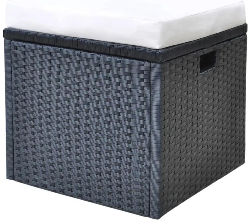 6 pcs conjunto jantar exterior com almofadões vime PE preto
