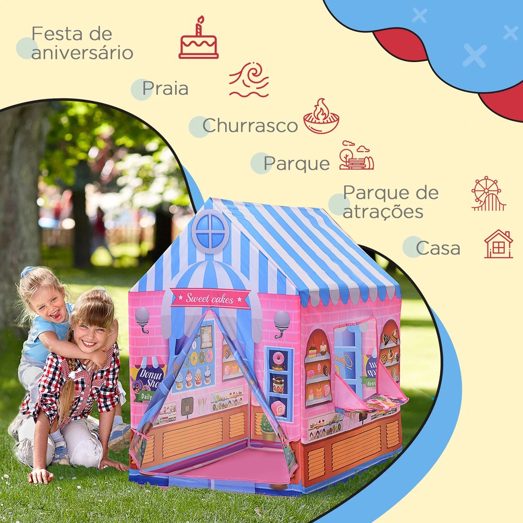 HOMCOM Loja de doces para brincar Zona infantil Presente fácil de montar para crianças 93x69 x103cm 0,75 kg Rosa