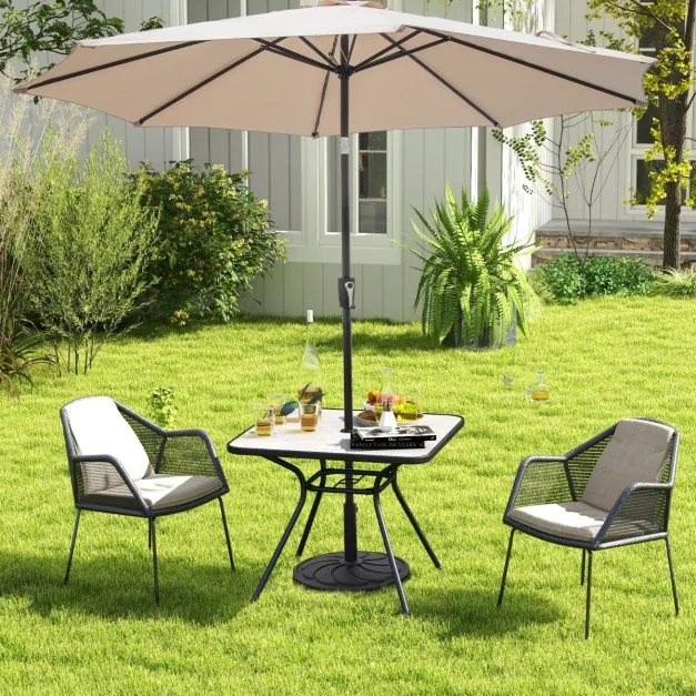 Mesa de jantar de jardim para 4 pessoas Mesa bistrô com furo para guarda-sol 42 mm resistente às intempéries 80 x 80 x 72,5 cm cinza