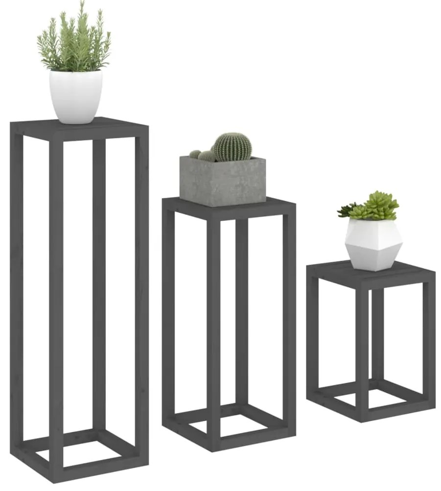 3 pcs conjunto de suporte plantas pinho maciço cinza