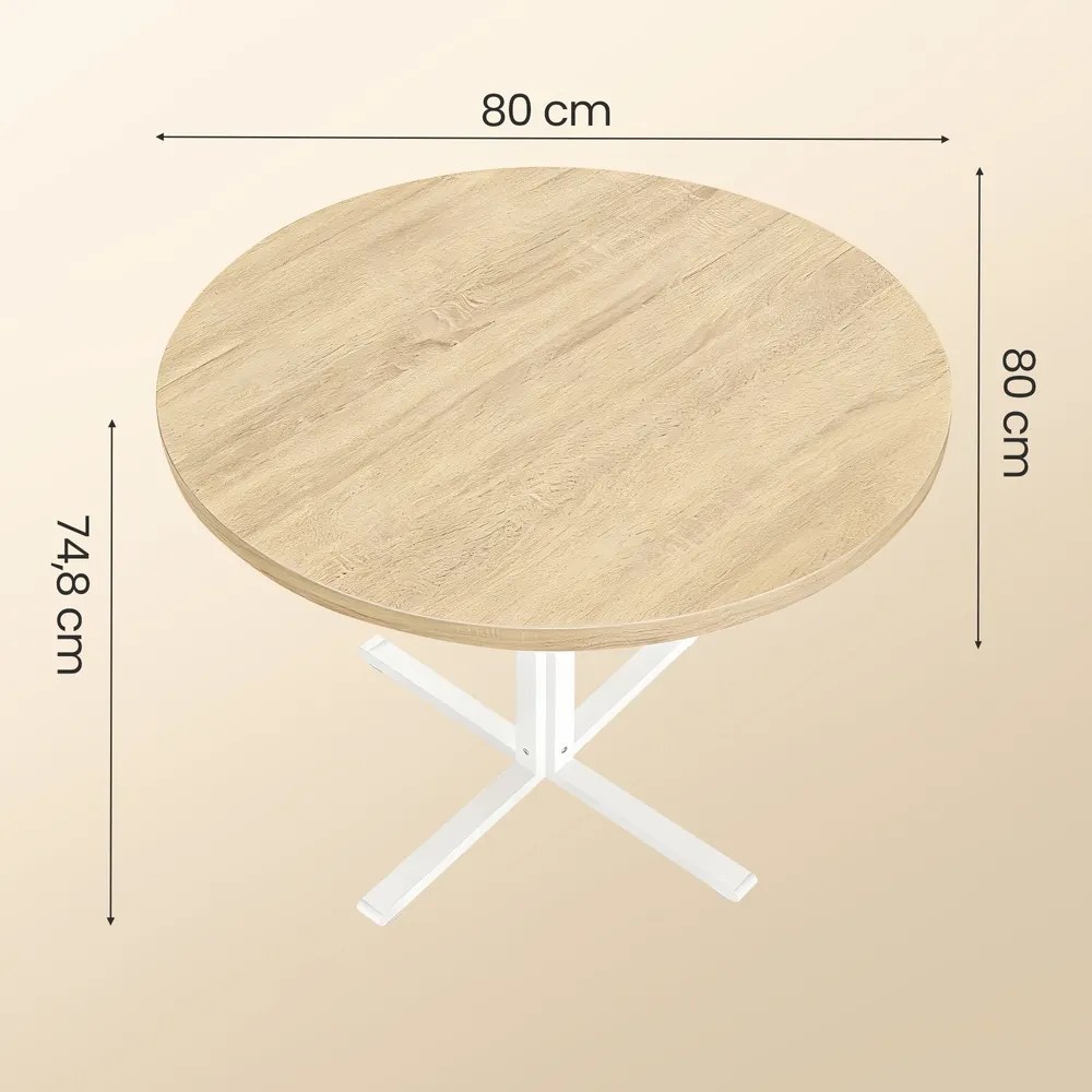 Mesa de jantar redonda 80 x 74,8 cm (Ø x A), para 4 pessoas (CADEIRAS NÃO INCLUIDAS) bege e branca