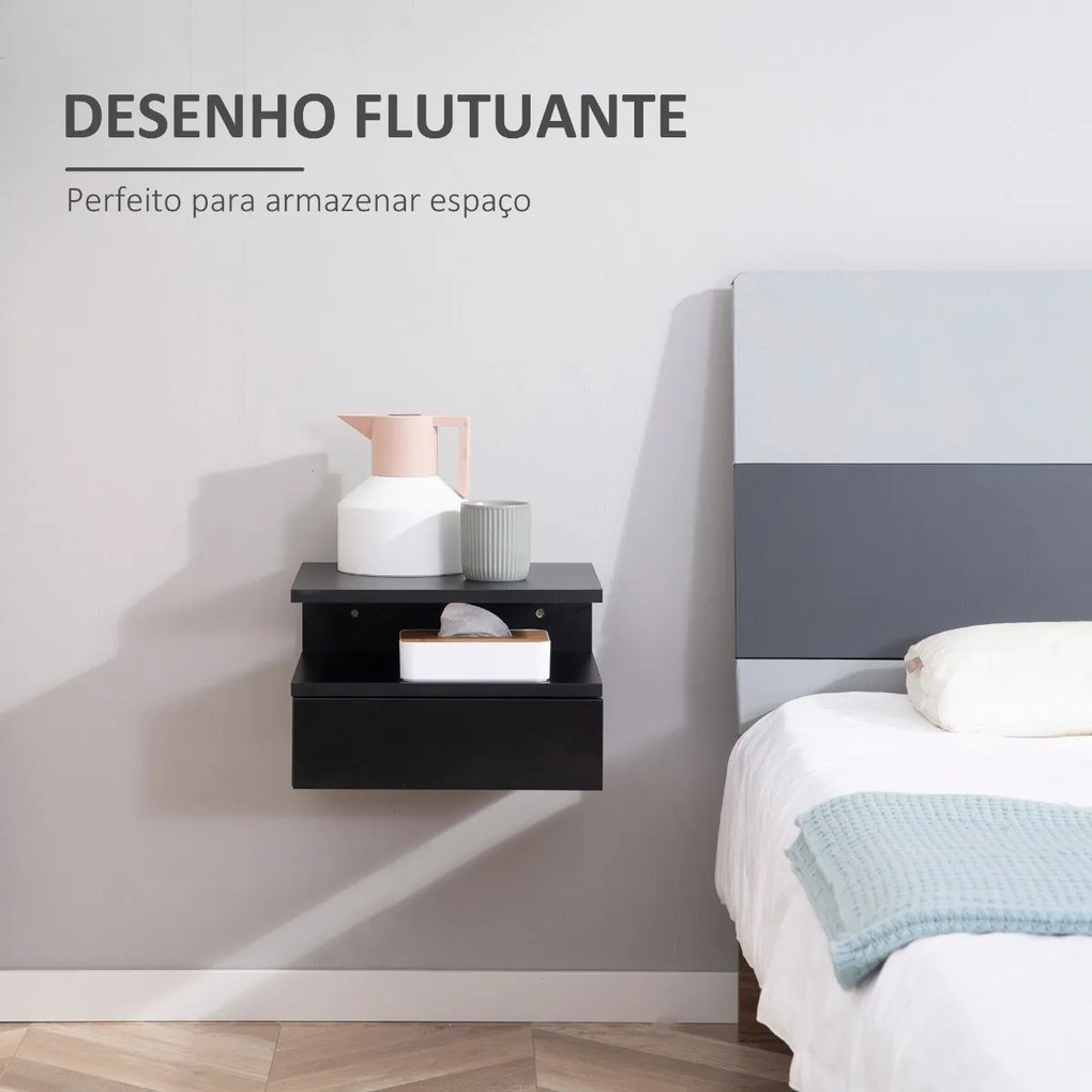 Conjunto de 2 Mesinhas de Cabeceira Flutuantes - Preto - Design Modern