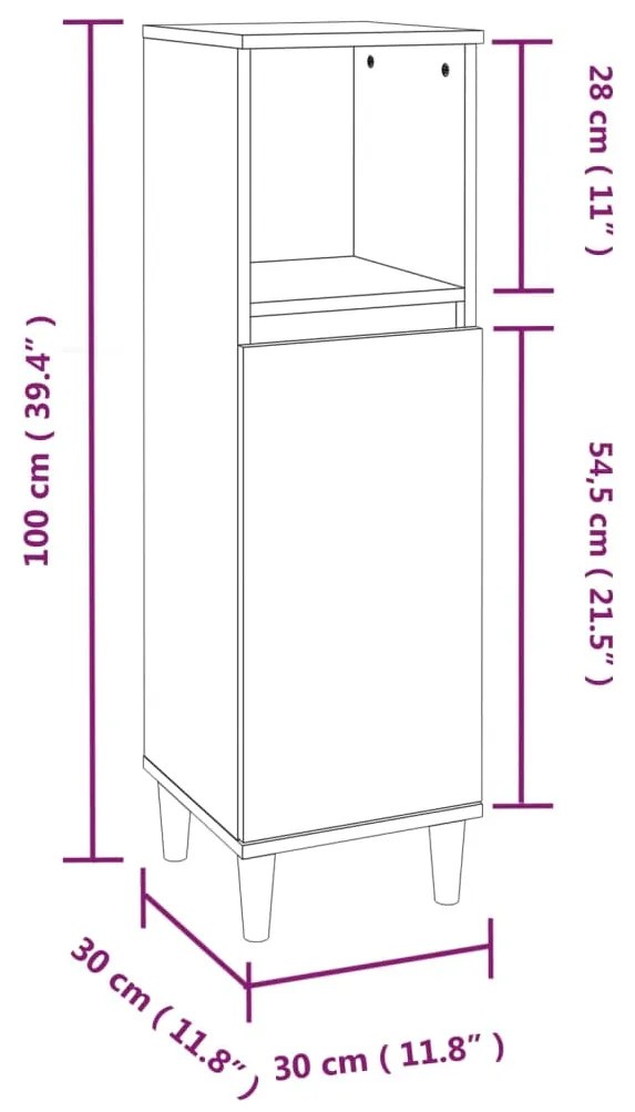 3 pcs Conjunto móveis casa de banho madeira proc. cinza sonoma