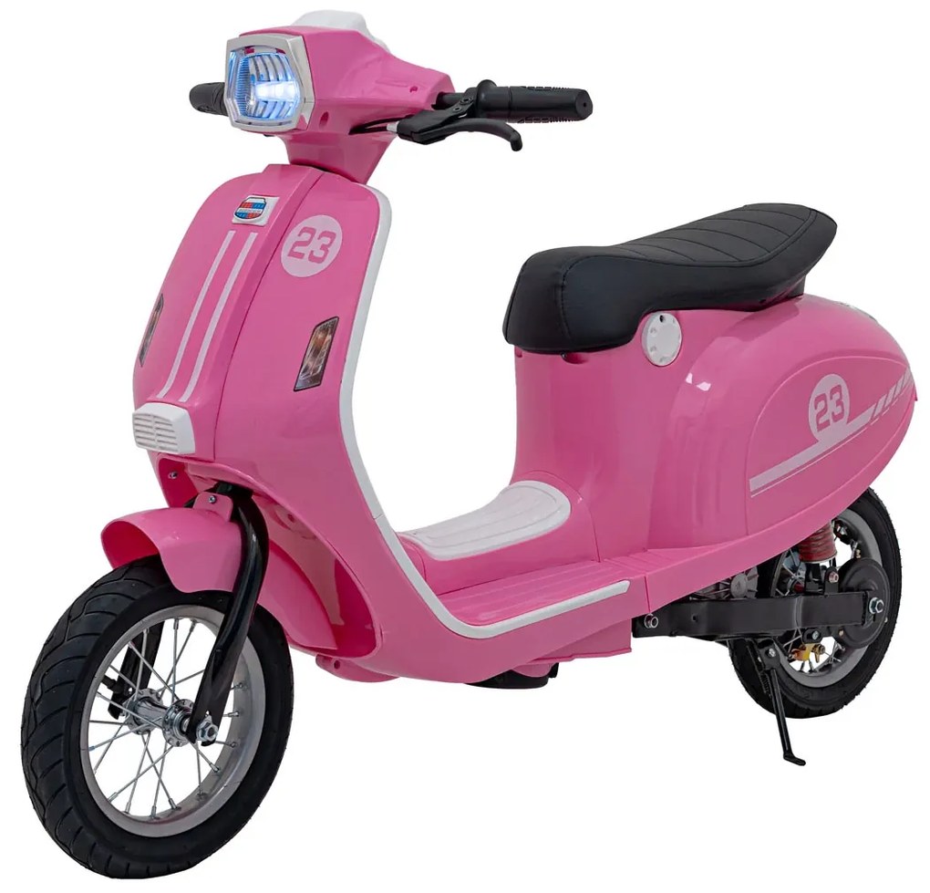 Vespa elétrica para Crianças 24V Retro Scooter 23, Rodas AR assento couro ecológico Rosa