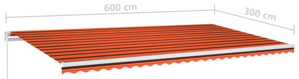 Toldo retrátil manual com LED 600x300 cm laranja e castanho