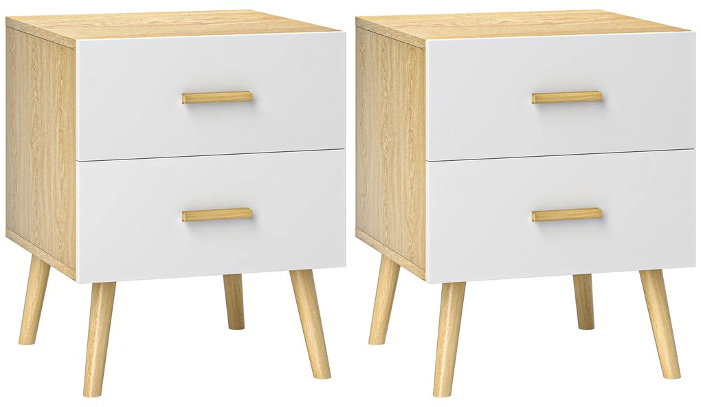 HOMCOM Mesas de Cabeceira Dormitório com pés Gavetas Puxadores Bambu Mesas Auxiliares Sala Estar Funcional 40x40x50 cm Madeira | Aosom Portugal