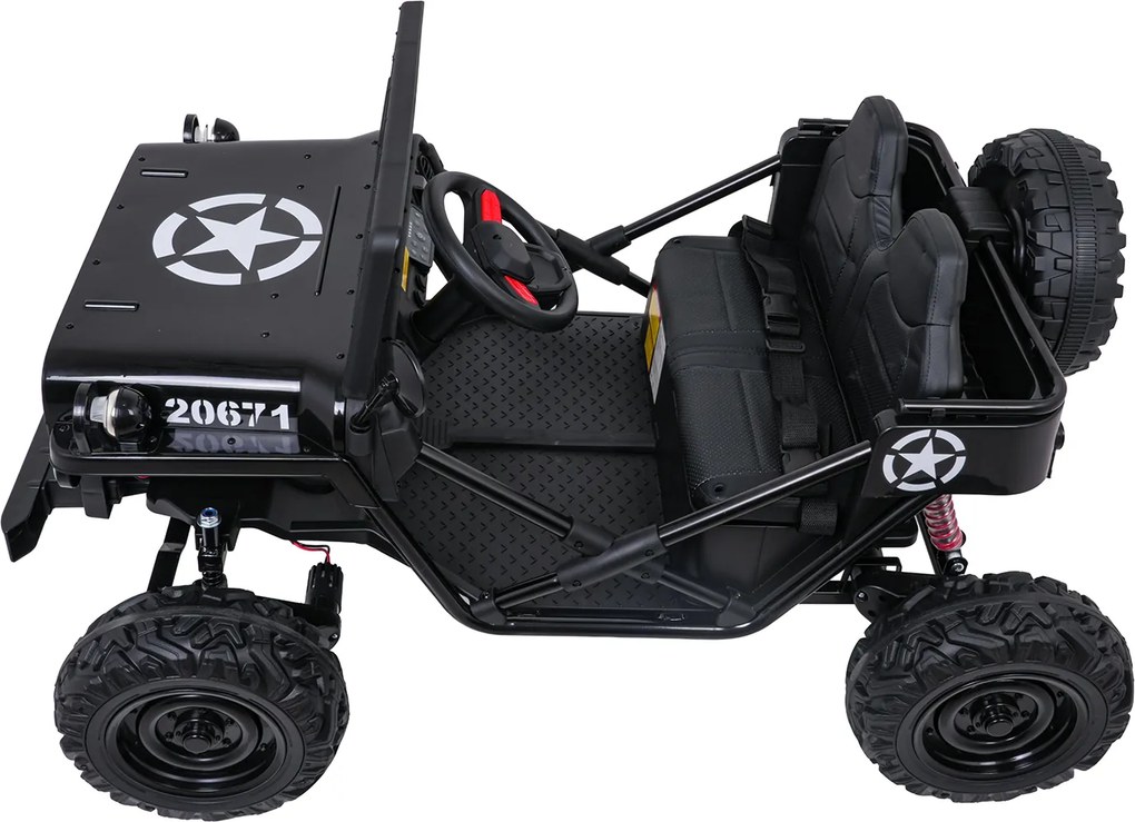 Jipe elétrico para Crianças 2V 4x4 STAR Veículo Militar STAR, Rodas de espuma EVA, Controle remoto Preto
