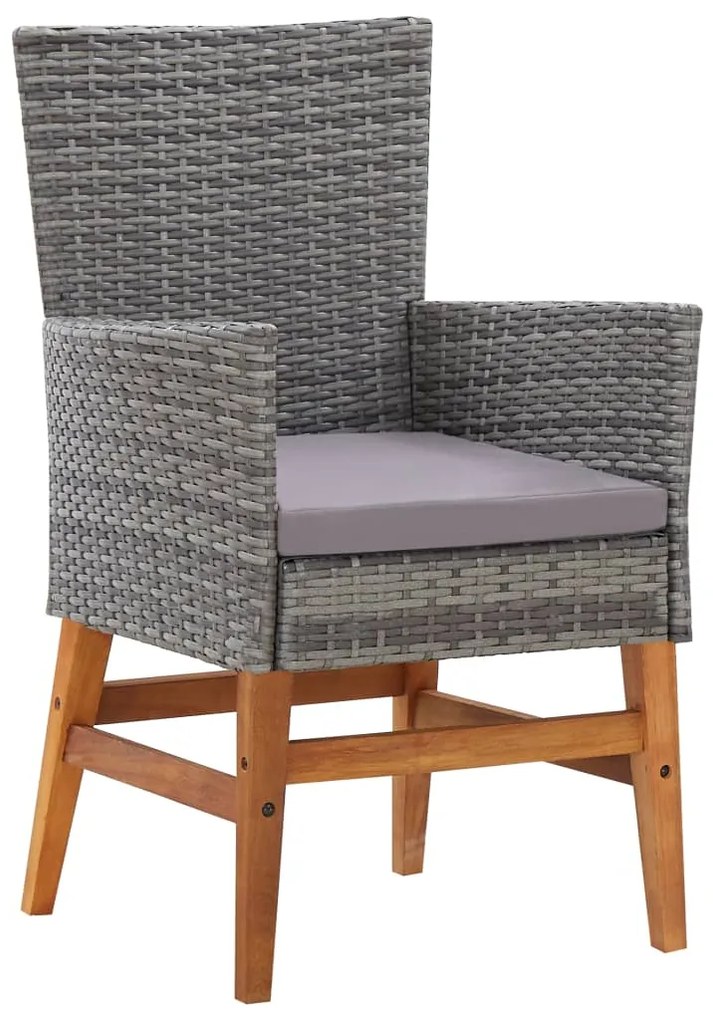 7 pcs conj. jantar p/ exterior vime PE madeira acácia cinzento