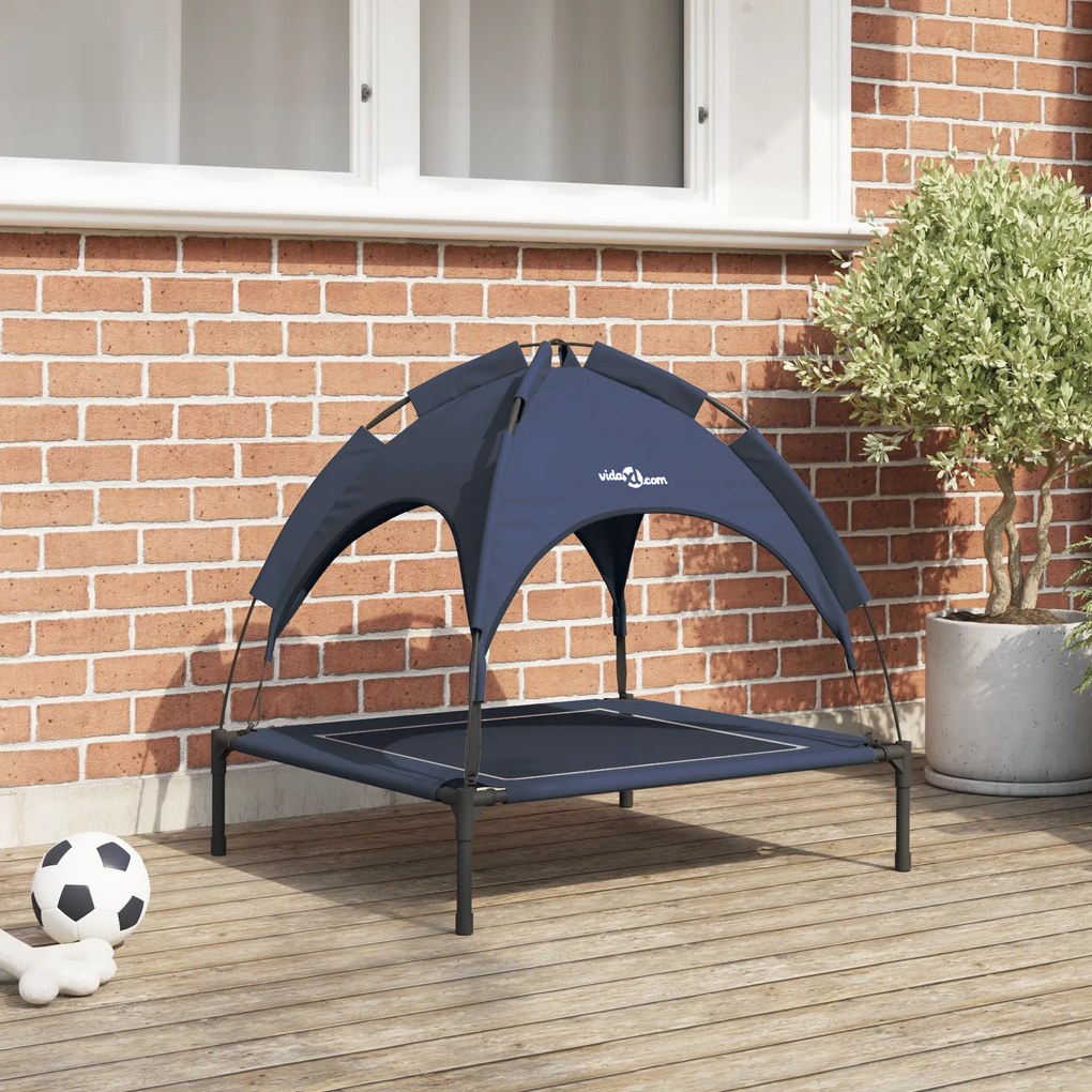 vidaXL Cama Elevada para Cães Azul-marinho Tecido, Metal 71 x 64 x 71 cm