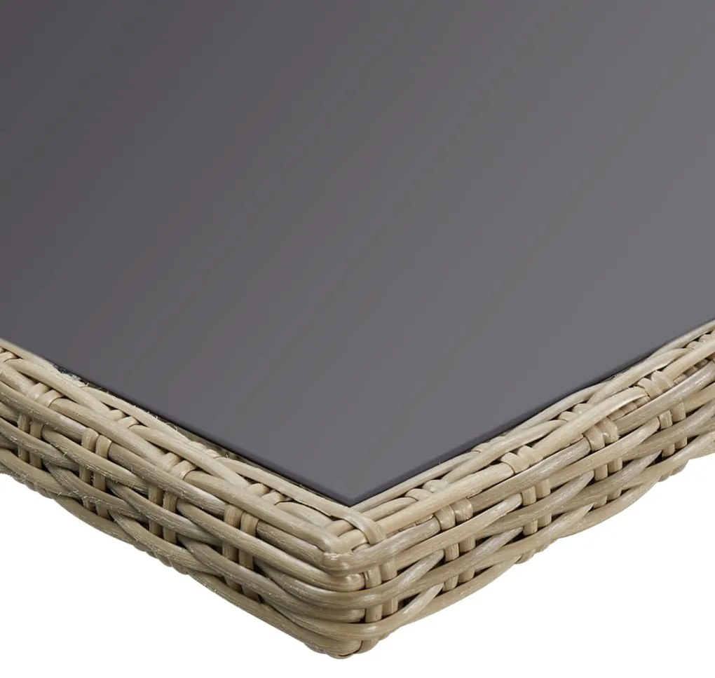 Mesa de jantar jardim 200x100x74 cm vidro e vime PE castanho