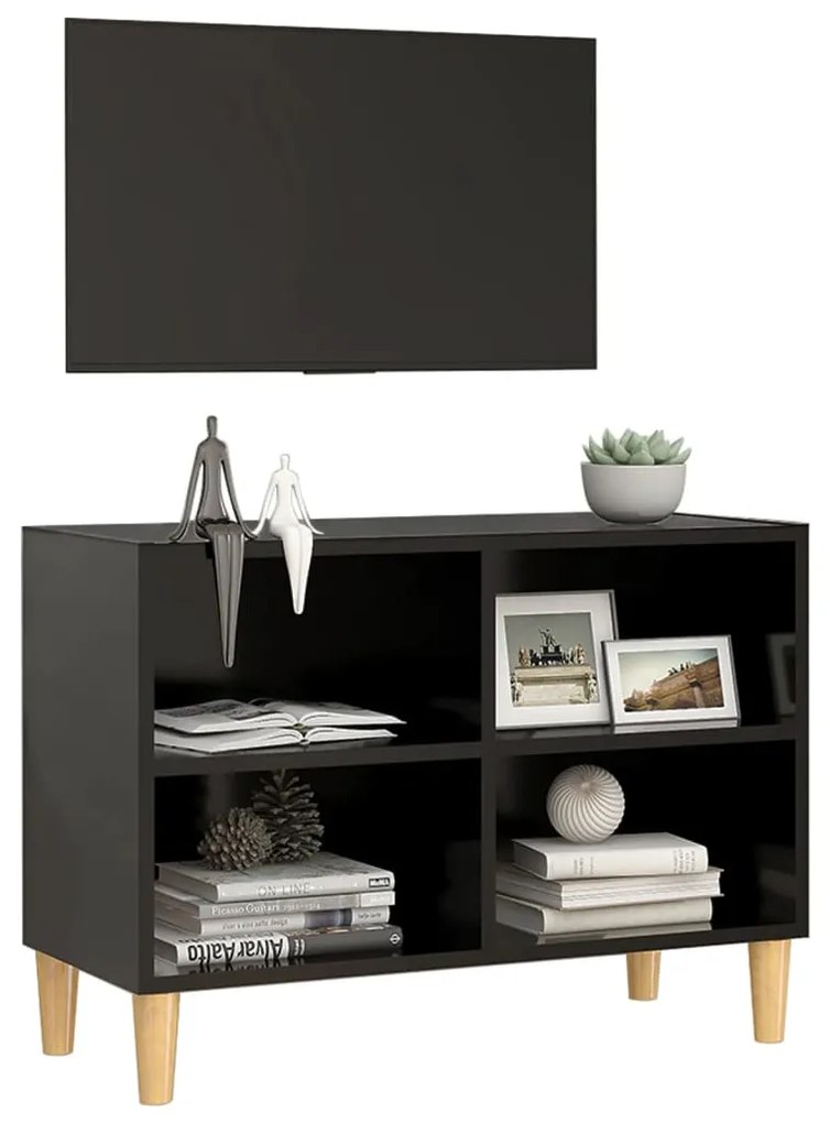 Móvel de TV c/ pernas de madeira maciça 69,5x30x50 cm preto