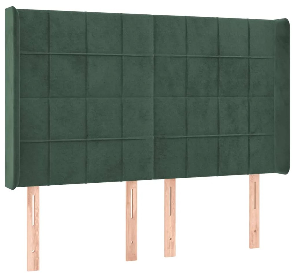 Cama box spring c/ colchão/LED 140x190 cm veludo verde-escuro