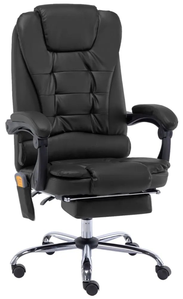 vidaXL Cadeira de escritório c/ função massagem couro artificial preto