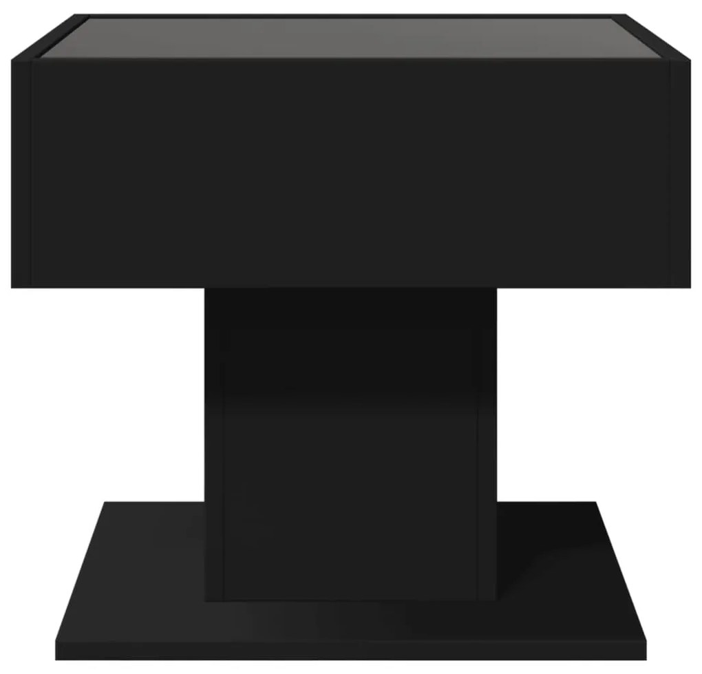 Mesa de centro c/ LEDs 50x50x45cm contraplacado preto brilhante