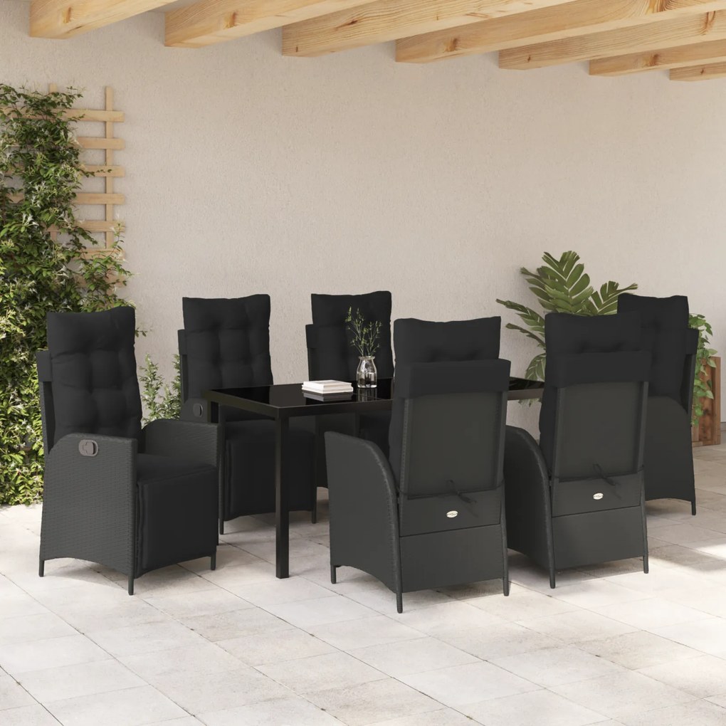 Conjunto de Jantar de Jardim de 7 Peças Preto Poli Rattan