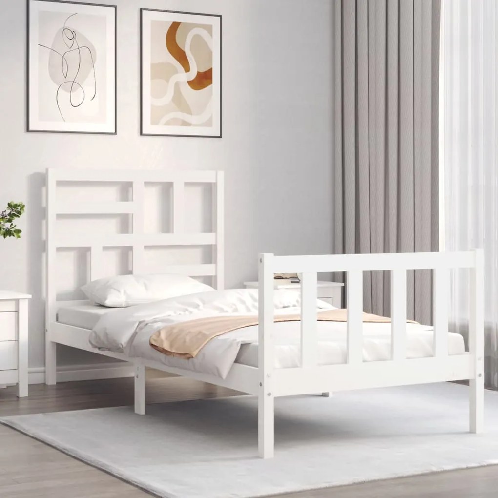 Estrutura de cama com cabeceira 100x200cm madeira maciça branco