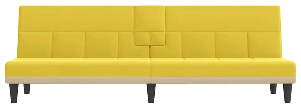 Sofá-cama com suportes para copos tecido amarelo-claro