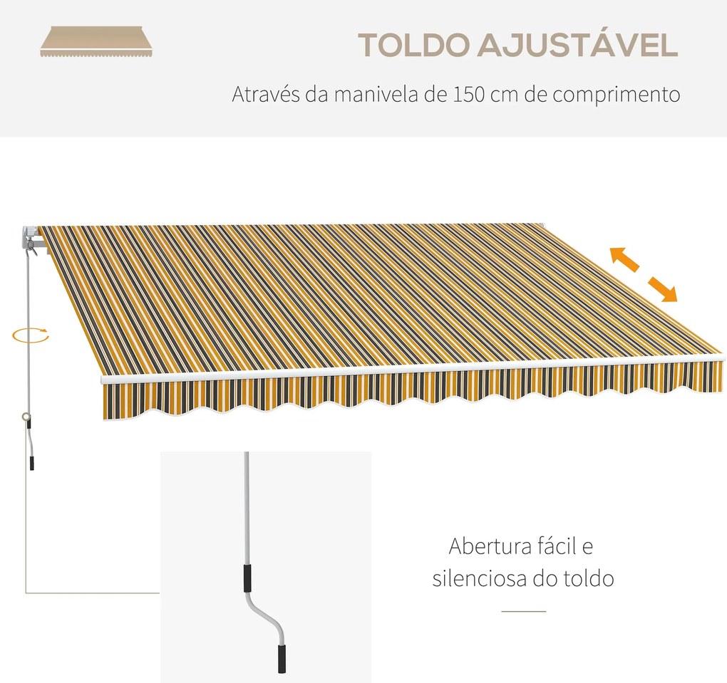 Toldo Manual Retrátil 350x250 cm Toldo para Varanda com Manivela de Me