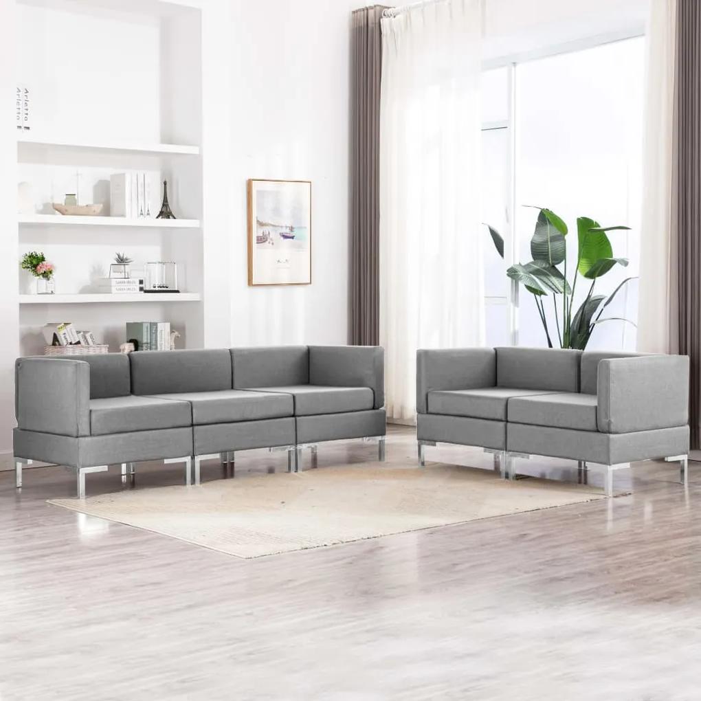 5 pcs conjunto de sofás tecido cinzento-claro
