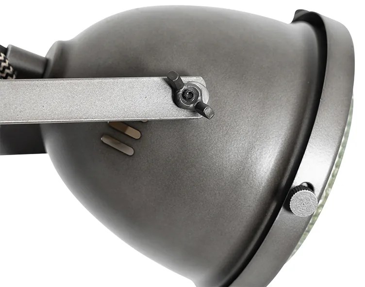 Candeeiro de pé industrial em aço com madeira 2 luzes - Emado