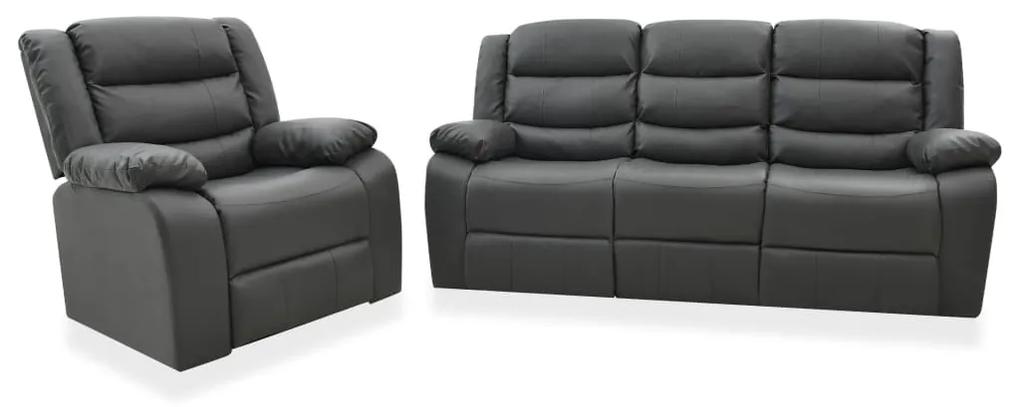 2 pcs conjunto de sofás reclináveis couro artificial cinza