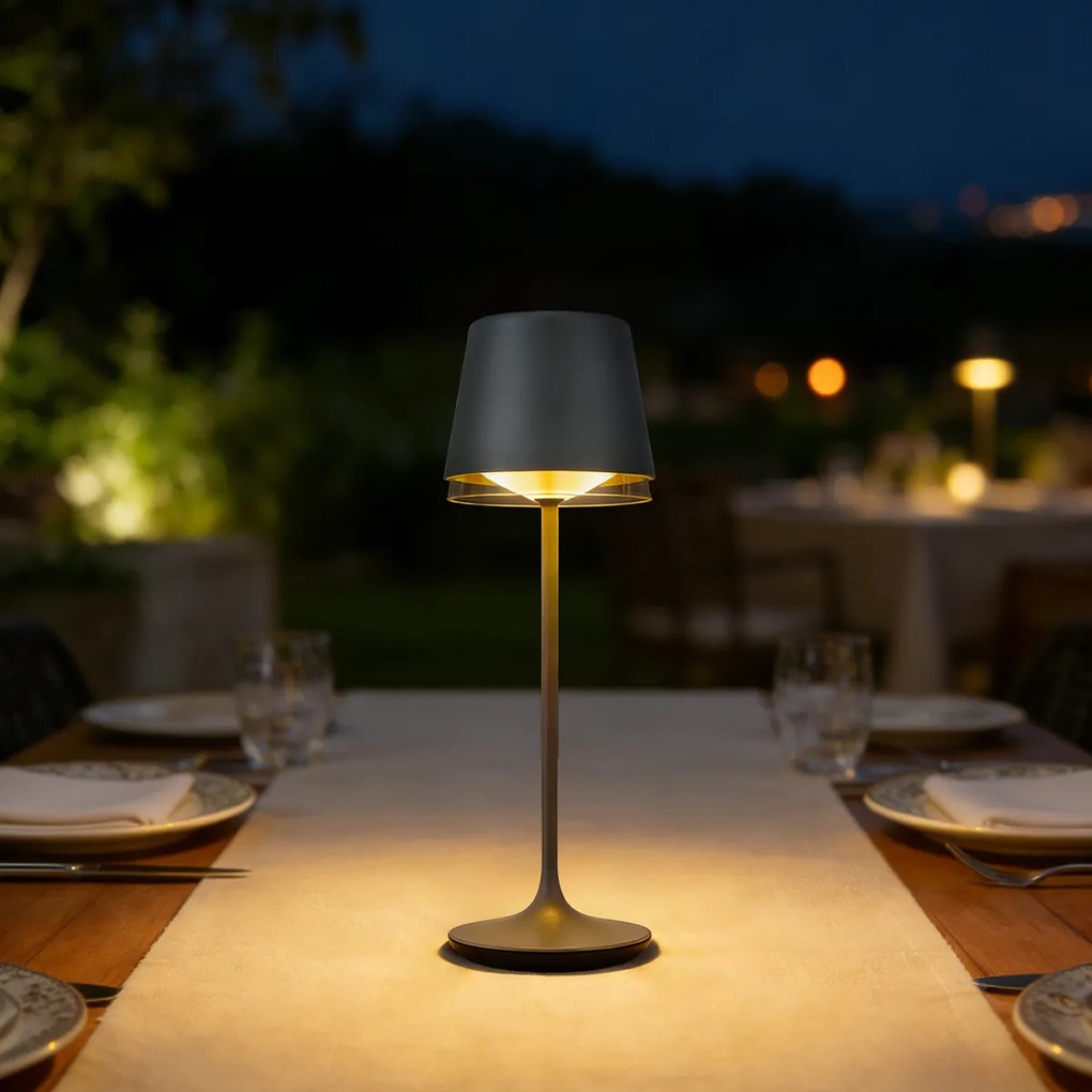 Candeeiro de Mesa Cinzento Escuro Incl. LED IP65 Recarregável com Estação de Carregamento - Bass