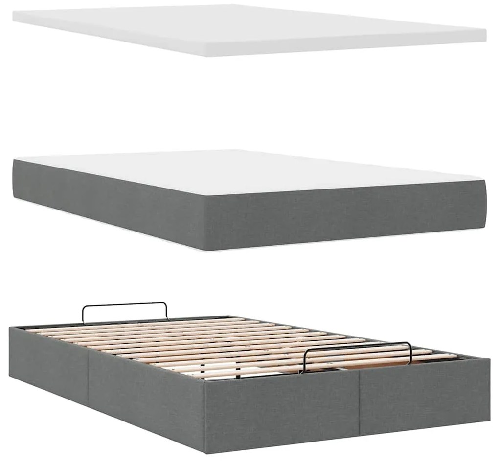 Cama otomana com colchão 120x200 cm tecido cinzento escuro