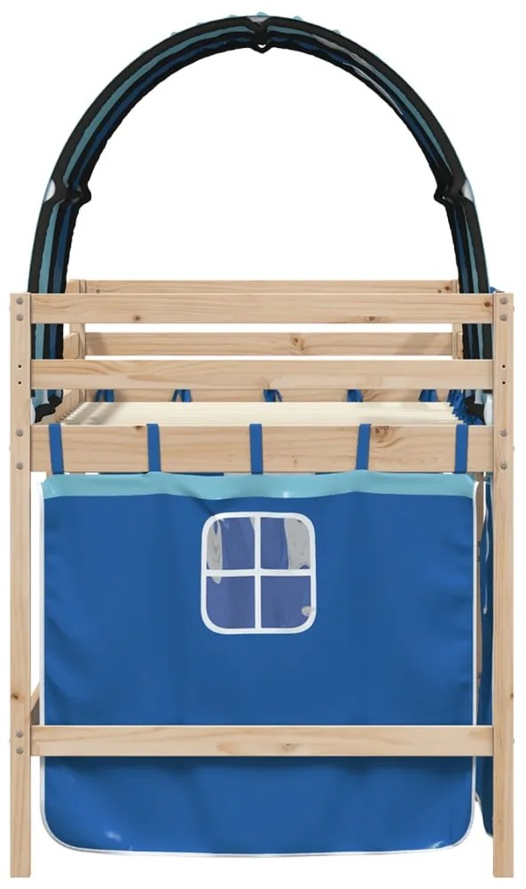 Cama alta para criança com túnel 80x200 cm pinho maciço azul