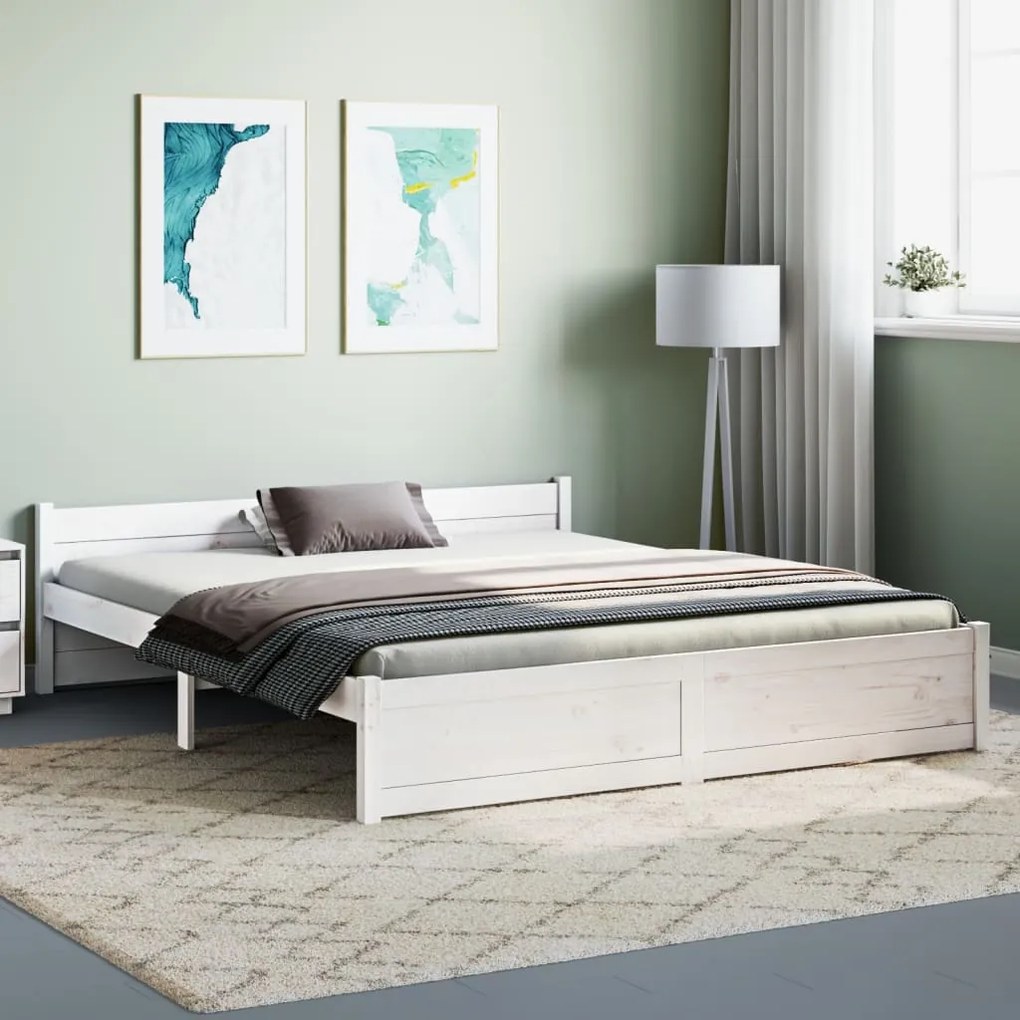 Estrutura de cama king 150x200 cm madeira maciça branco