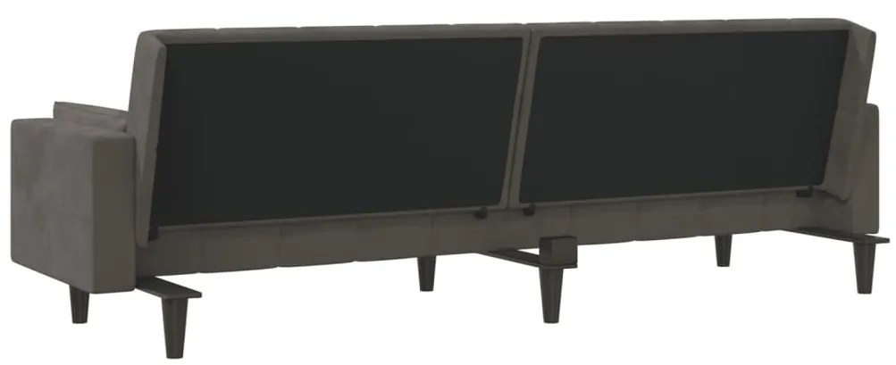 Sofá-cama 2 lugares com duas almofadas veludo cinzento-escuro