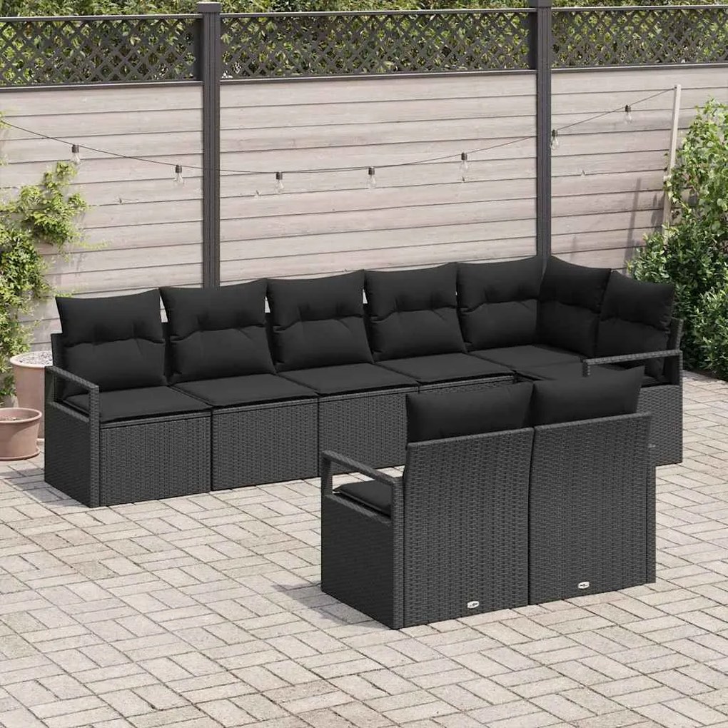 Conjunto de Sofá de Jardim vidaXL de 8 Peças com Almofadas Preto Ratta