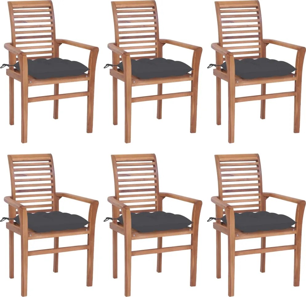 vidaXL Cadeiras de jantar c/ almofadões antracite 6 pcs teca maciça