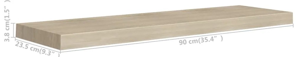 Prateleiras parede suspensas 2 pcs 90x23,5x3,8cm MDF carvalho