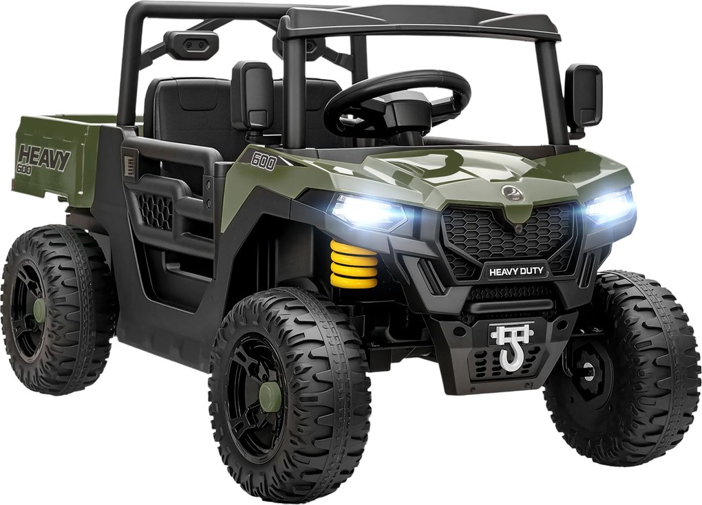AIYAPLAY Veículo elétrico, 2 motores, porta-malas, design UTV, função musical, Verde | Aosom Portugal