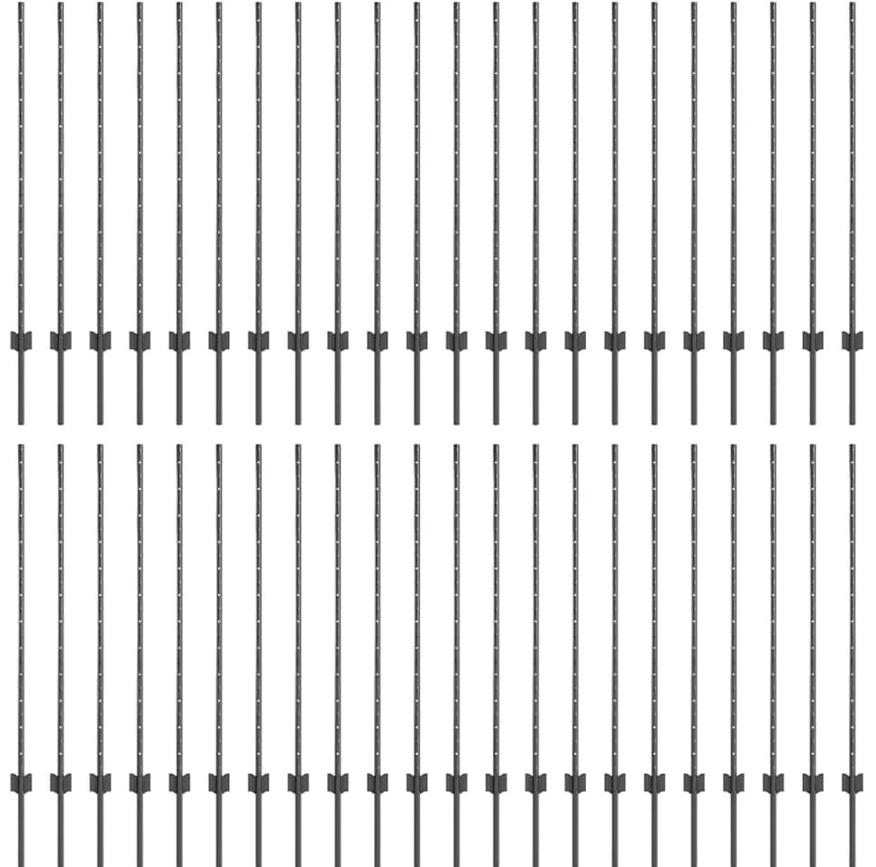 Postes de Cerca 44 pcs Cinzeto 100 x 1.2 m Aço revestido a pó