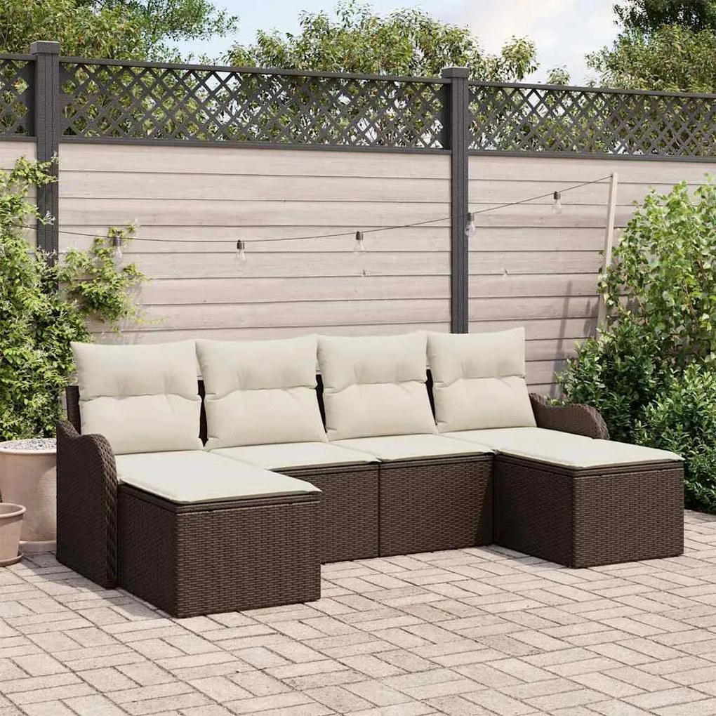 Conjunto de Sofá de Jardim com 6 Peças e Almofadas, Rattan e Poliéster