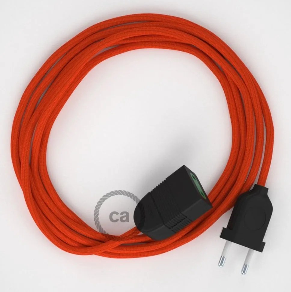 Cabo extensão em Seda Artificial Laranja RM15 2P 10A. Fabricado em Itália. - 1.5 Metros / Preto