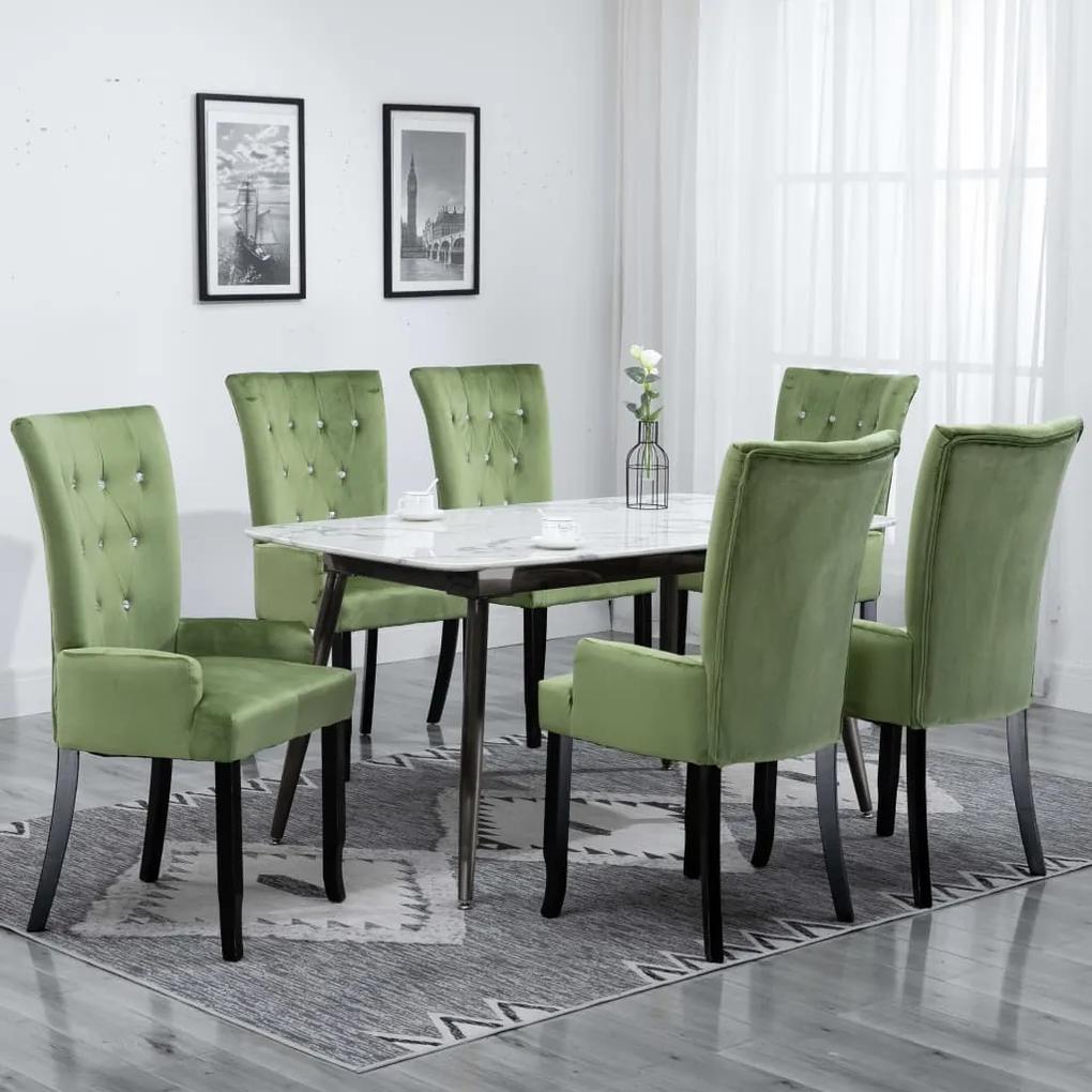 276916 vidaXL Cadeira de jantar com apoio de braços 6 pcs veludo verde-claro