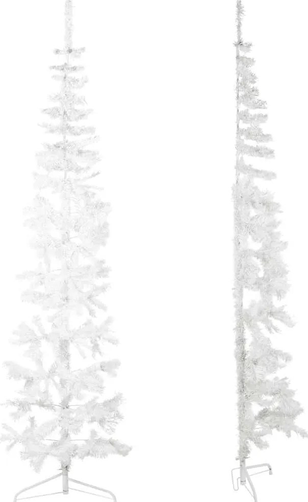 Meia árvore de Natal fina com suporte 210 cm branco