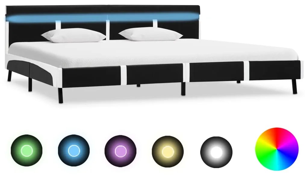 Estrutura de cama c/ LED 180x200 cm couro artificial preto