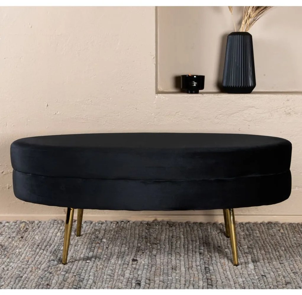 Venture Home Otomana Otto 100x40x41 cm latão e veludo preto
